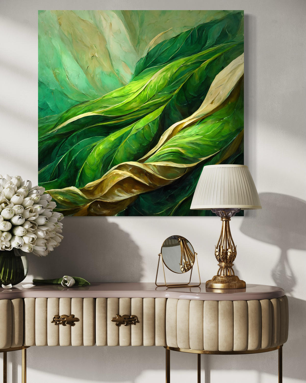 WANDBILD abstrakte blätter grün - Grün, Textil (50/50cm) - Feeby