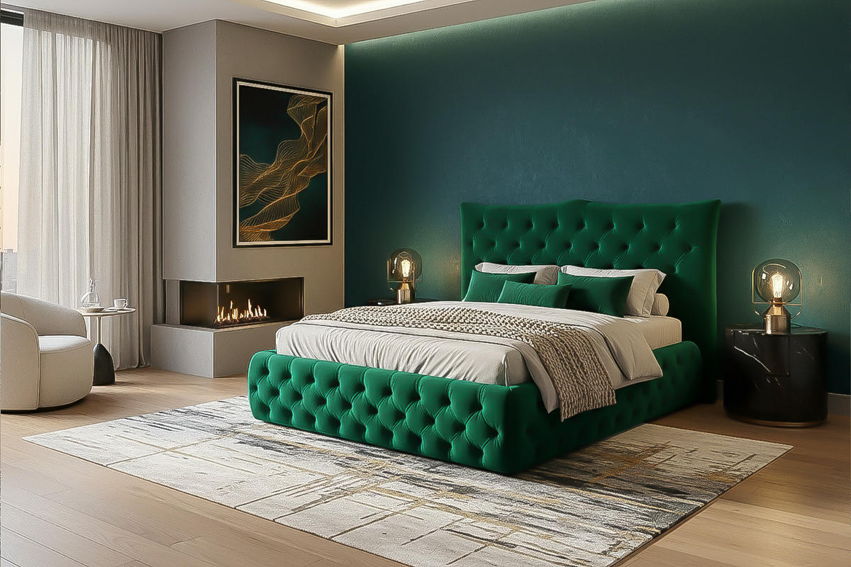 POLSTERBETT BERTINI Grün Velvet - Grün, Textil (200/200cm) - KAWOLA