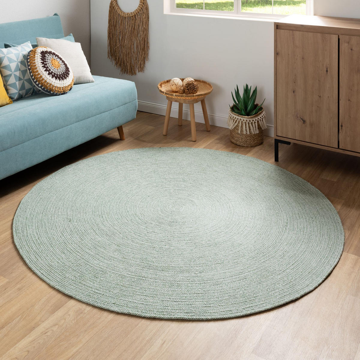 HANDWEBTEPPICH 120/120 cm Bali Plain - Grün, Naturmaterialien/Naturmaterialen (120/120cm) - Steffensmeier