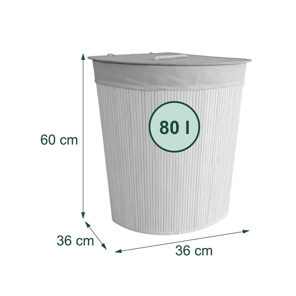 ECKWÄSCHEKORB - Weiß, Holz/Textil (36/60/36cm) - Relaxdays