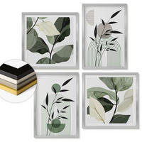 WANDBILDER 4er Set - 50x50 cm & 40x60 cm Silberner Rahmen - Boho-Pflanzenkompositionen - Silberfarben, Kunststoff (50/50cm) - ArtPrintCave