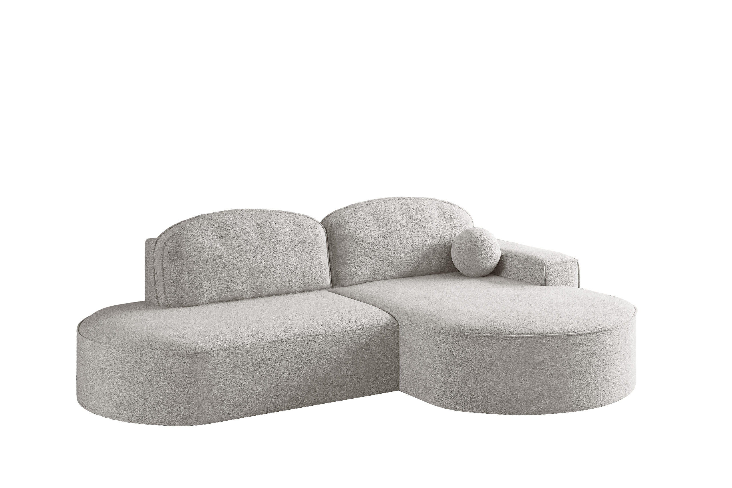 ECKSOFA mit Schlaffunktion und Bettkasten Modena Runden stoff Arena Hellgrau Rechts - Hellgrau, Holz (278/179cm) - Kaiser Möbel