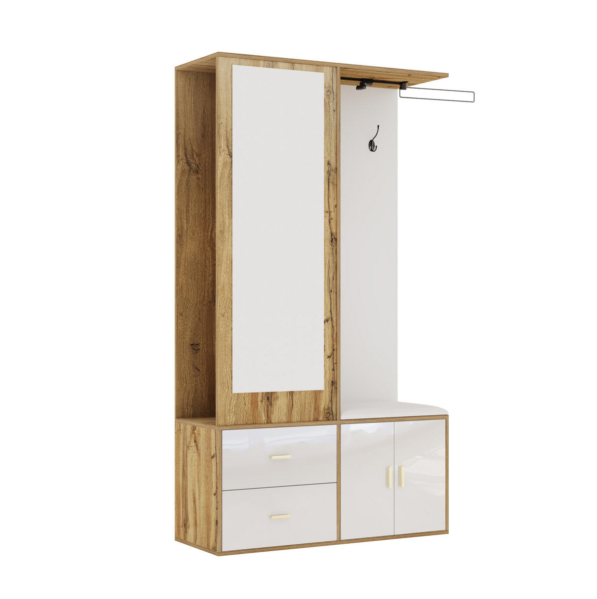 SCHUHSCHRANK 100/38/180 cm in Weiß und Natur mit Spiegel und Schuhschrank - Naturfarben, Holzwerkstoff (100/180/38cm) - Flora Grace