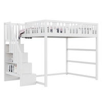 HOCHBETT 140/200 cm in Weiß aus Massivholz – mit Treppe, Regal und Rausfallschutz - Weiß, Holz (140/200cm) - BEAOK