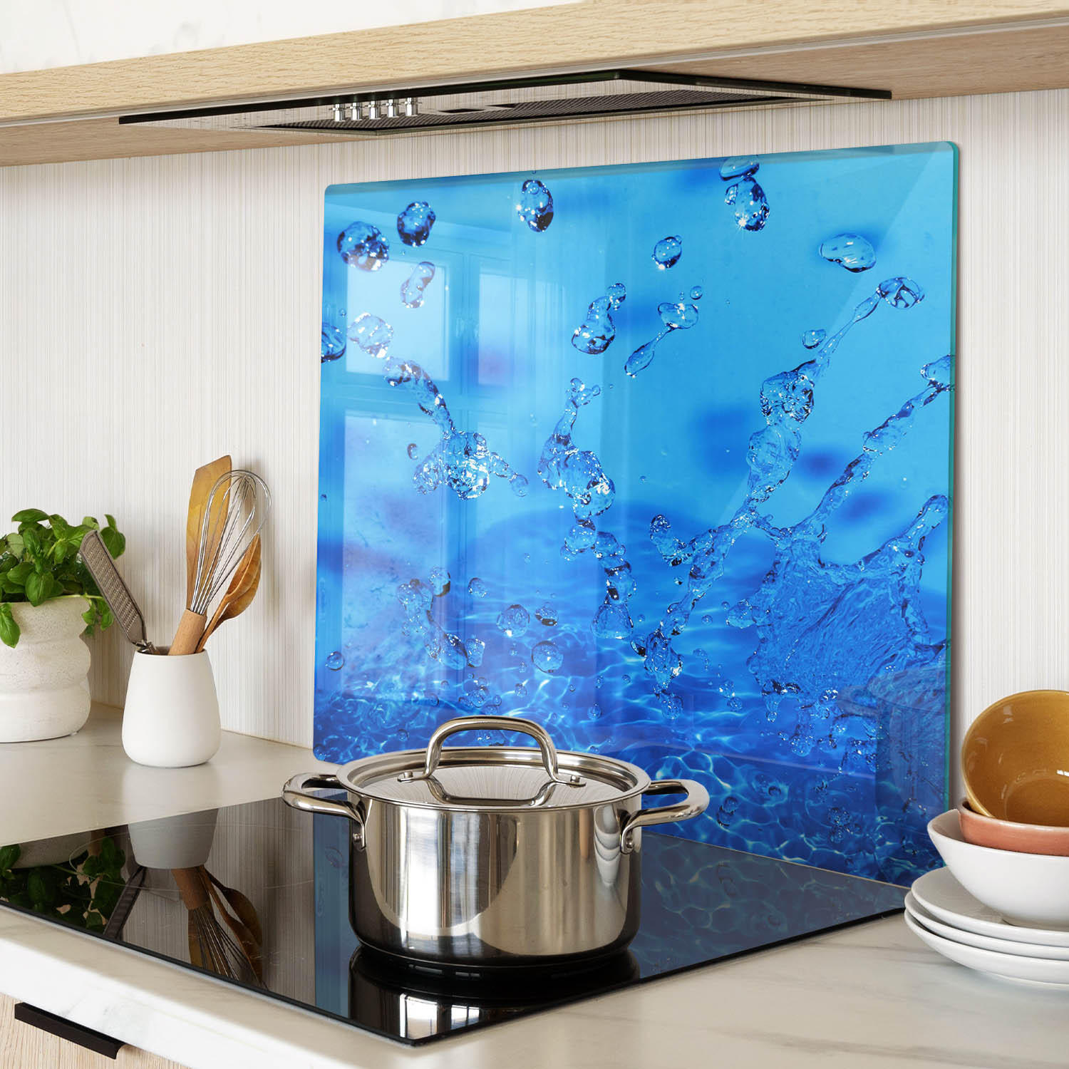 GLASPLATTE 60x52 cm Wassertropfen - Blau, Glas (60/0.4/52cm) - TULUP