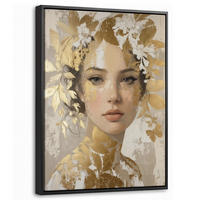 LEINWAND Bilder mit Rahmen - Gesicht - Frau - Blätter - Gold - 30x40 - Beige, Textil (30/40cm) - MuchoWow