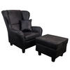 OHRENSESSEL mit HOCKER, hoher Sitzkomfort durch Wellenunterfederung, Mikrofaser Leder-Optik Vintage Schwarz / 18007 - Schwarz, Holz/Textil (90/98/76cm) - luma-home