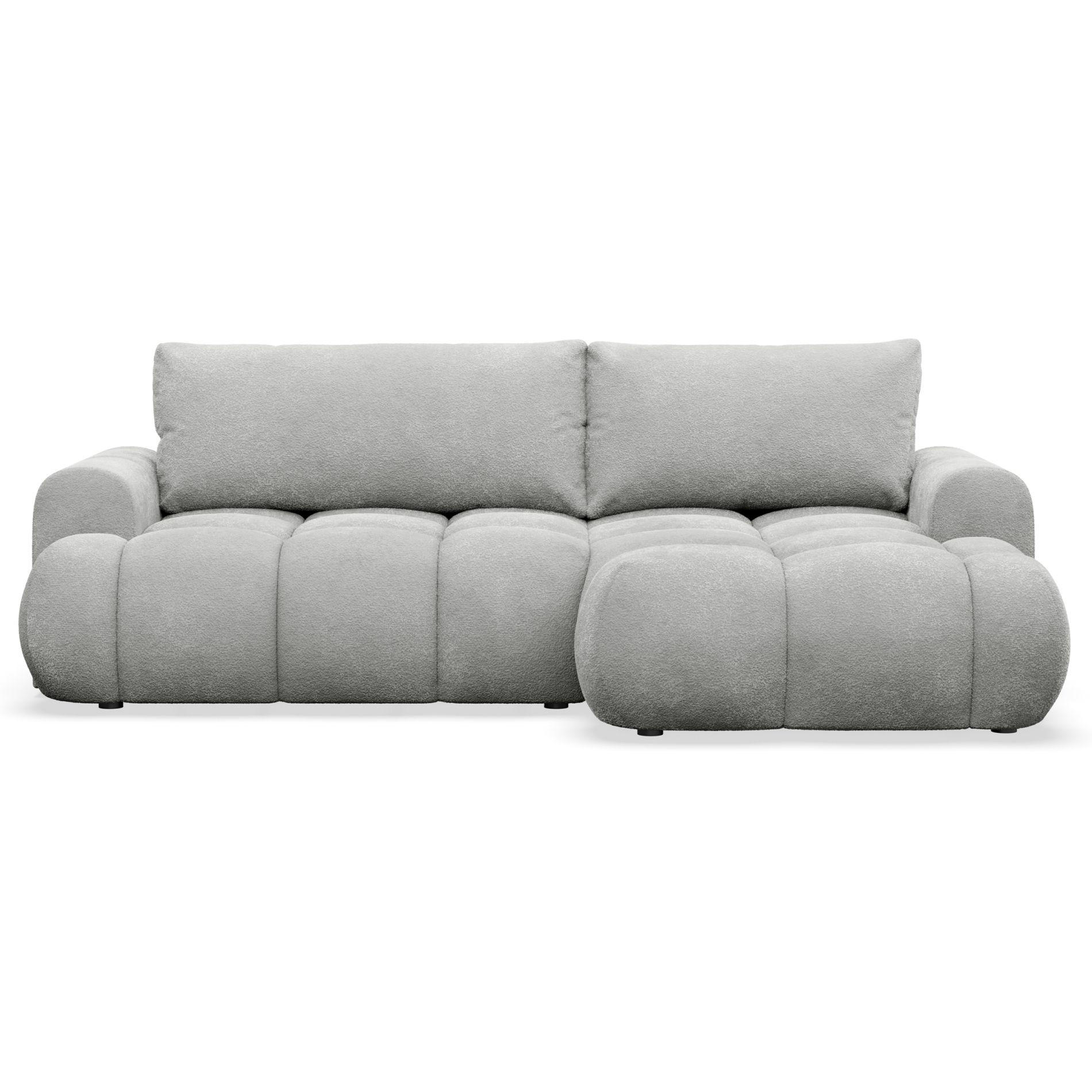 ECKSOFA Ombo Mini, Hellgrau Bouclé, rechtsseitig - Hellgrau/Schwarz, Kunststoff/Textil (256/155cm) - Selsey