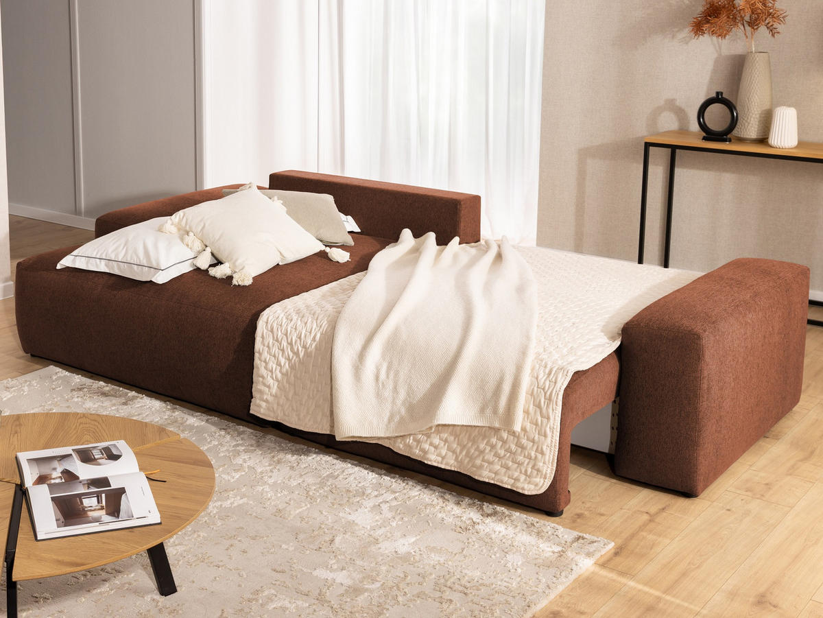 ECKSOFA Lennon aus Braun Strukturstoff mit Schlaffunktion und Bettkasten - Schwarz/Braun, Holz/Kunststoff (137/264cm) - S-Style