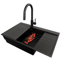 GRANITSPÜLE Sydney, 2-er set Alles Schwarz 78/50 cm 1 Becken + Küchenarmatur 40/20 cm + Ablauf-Set + Küchenzubehörset ab 60er Unterschrank - Schwarz, Kunststoff (78/20/50cm) - Primagran