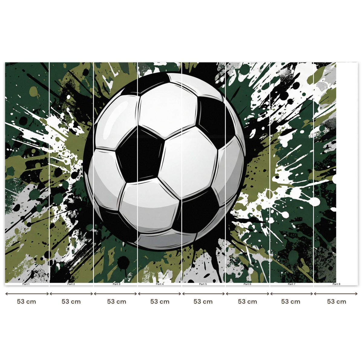 KINDERTAPETE - Fußball - Farbe - Spritzer - Grün - 400x280 cm - Dunkelgrün, Papier (400/280cm) - OnlyWow