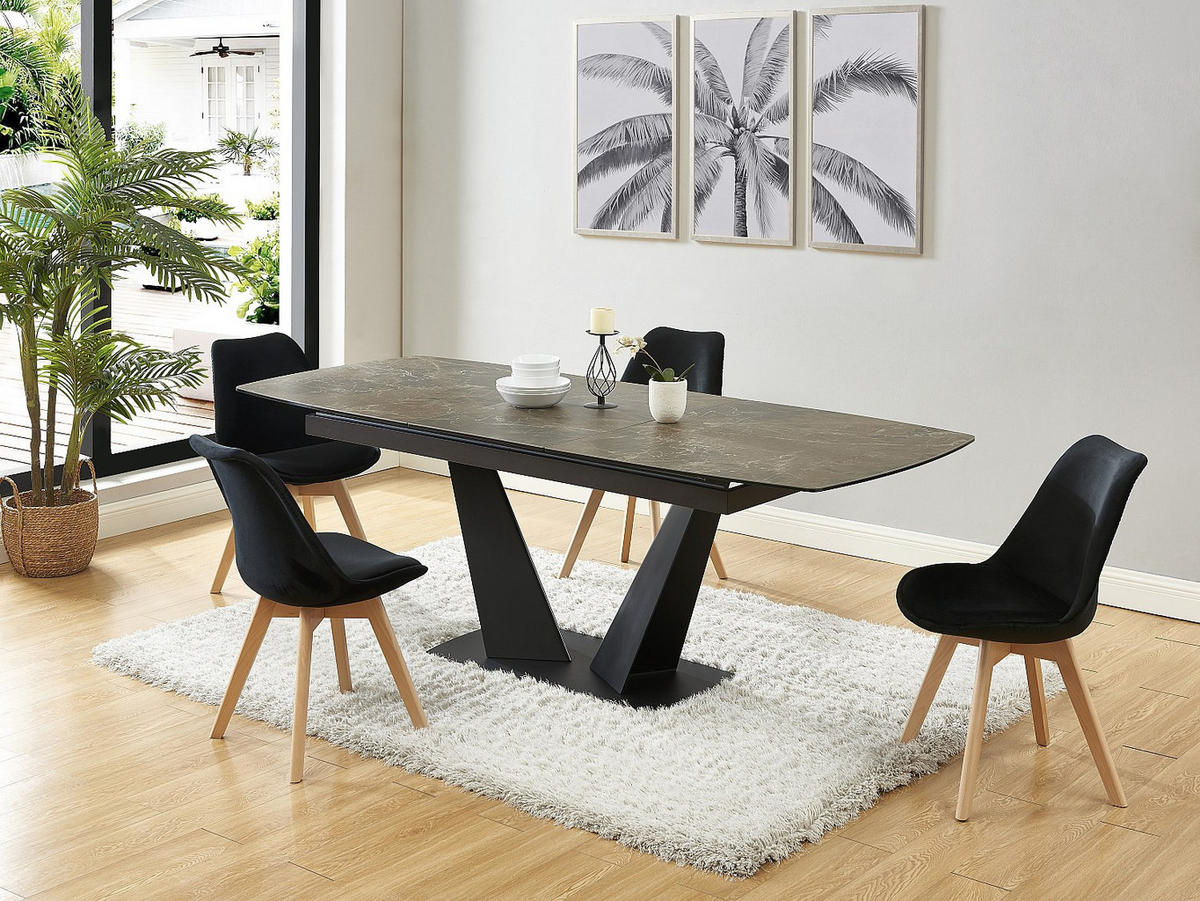 STÜHLE 6er-Set - Samt & Buche - Schwarz - JODY - Schwarz, Textil (58/82/49cm) - Vente-Unique