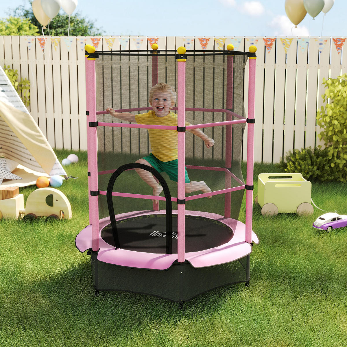 KINDERTRAMPOLIN - Rosa, Kunststoff/Metall (140/140cm) - HOMCOM