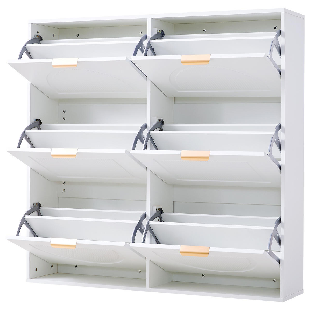 SCHUHSCHRANK mit 6 Klappenfächern und offenen Ablageflächen Weiß 118/25/115 cm - Weiß, Holzwerkstoff (118/115/25cm) - EVRYAE