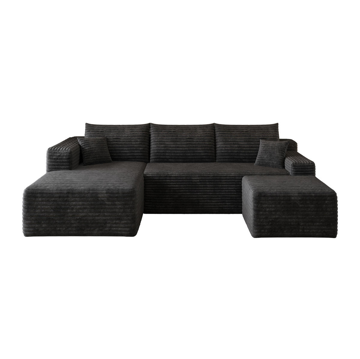 ECKSOFA 241 cm aus Stoff mit Cordbezug und Chaiselongue Schwarz - Schwarz, Textil (151/241cm) - Modenvie