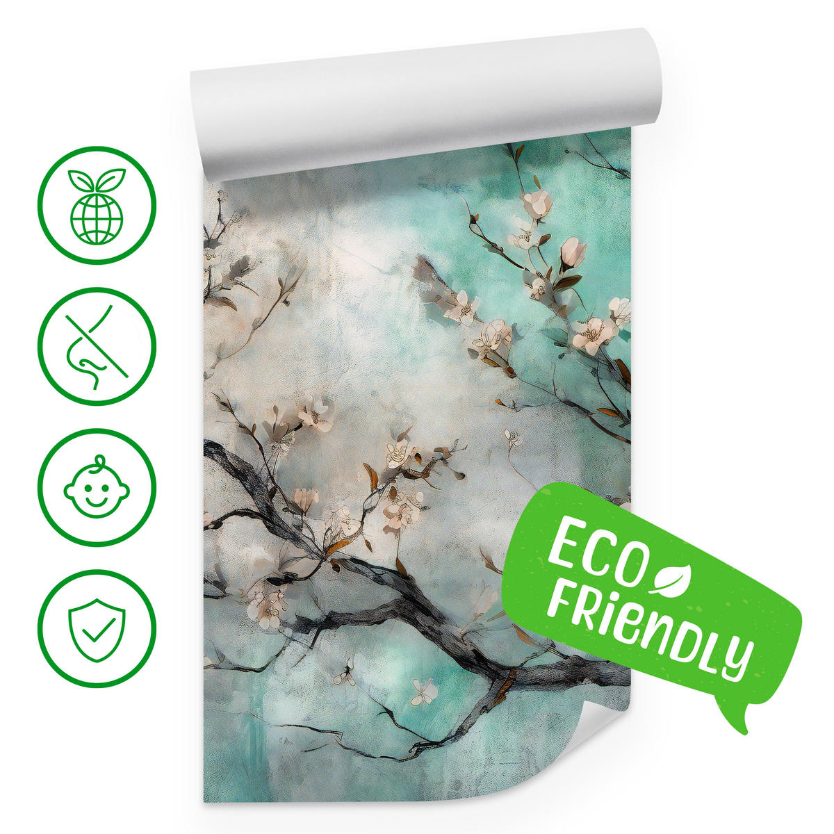 FOTOTAPETE für Schlafzimmer Abstrakte Kirschblüten Beton Pflanzen 200x140 - Beige/Braun, Papier (200/140cm) - Muralo