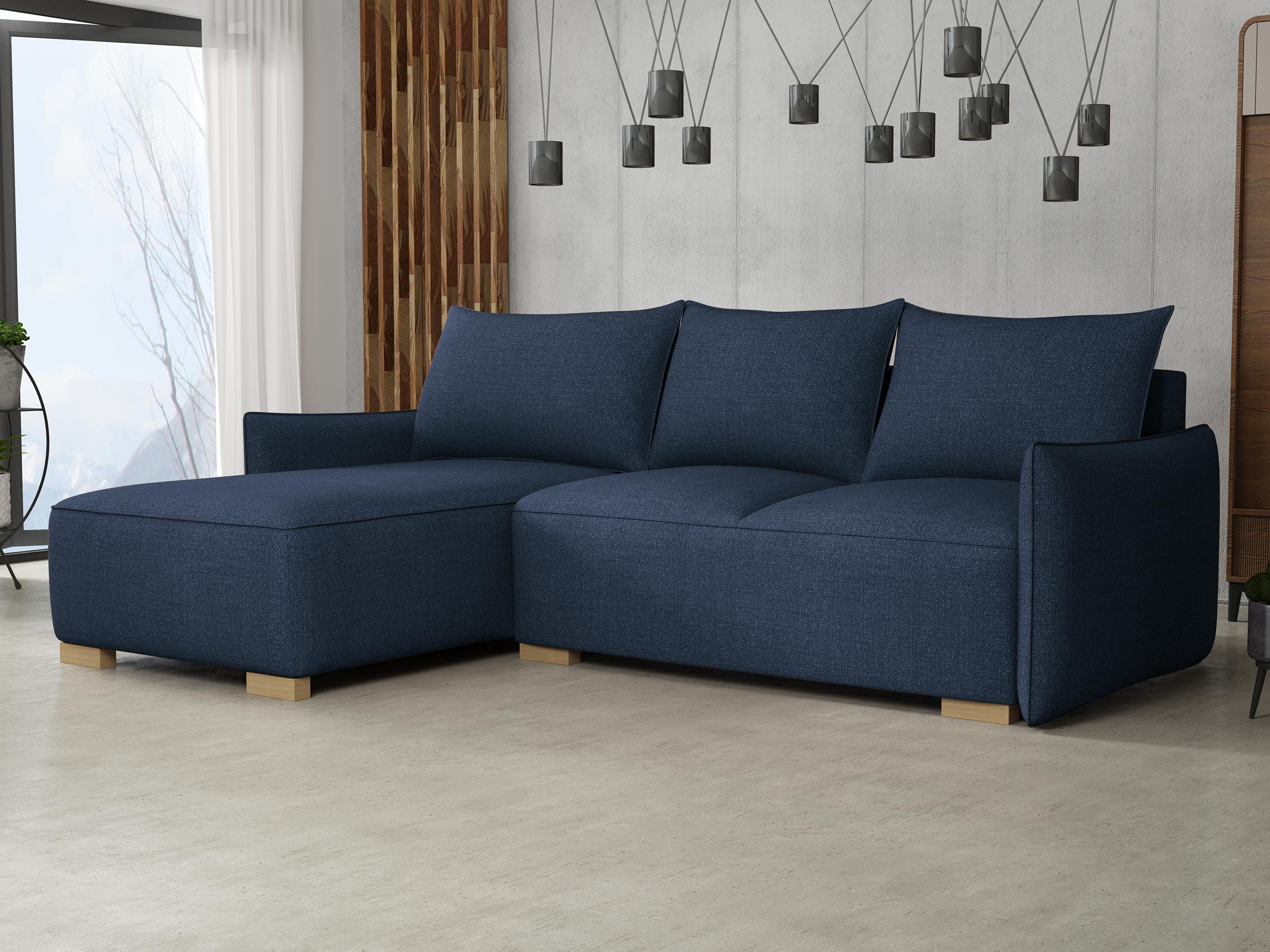 ECKSCHLAFSOFA Focus L - Blau/Naturfarben, Holz/Textil (240/155cm) - MIRJAN24