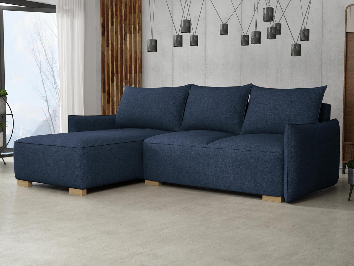 ECKSCHLAFSOFA Focus L - Blau/Naturfarben, Holz/Textil (240/155cm) - MIRJAN24