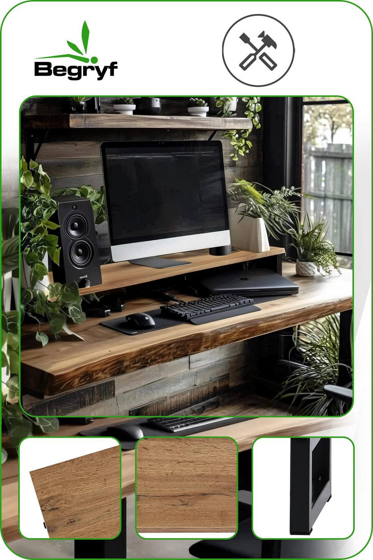 SCHREIBTISCHAUFSATZ Holzoptik Metall Erlefarben Schwarz Monitorablage 90x20x10 cm - Erlefarben/Schwarz, Holzwerkstoff/Metall (20/90/10cm) - Begryf