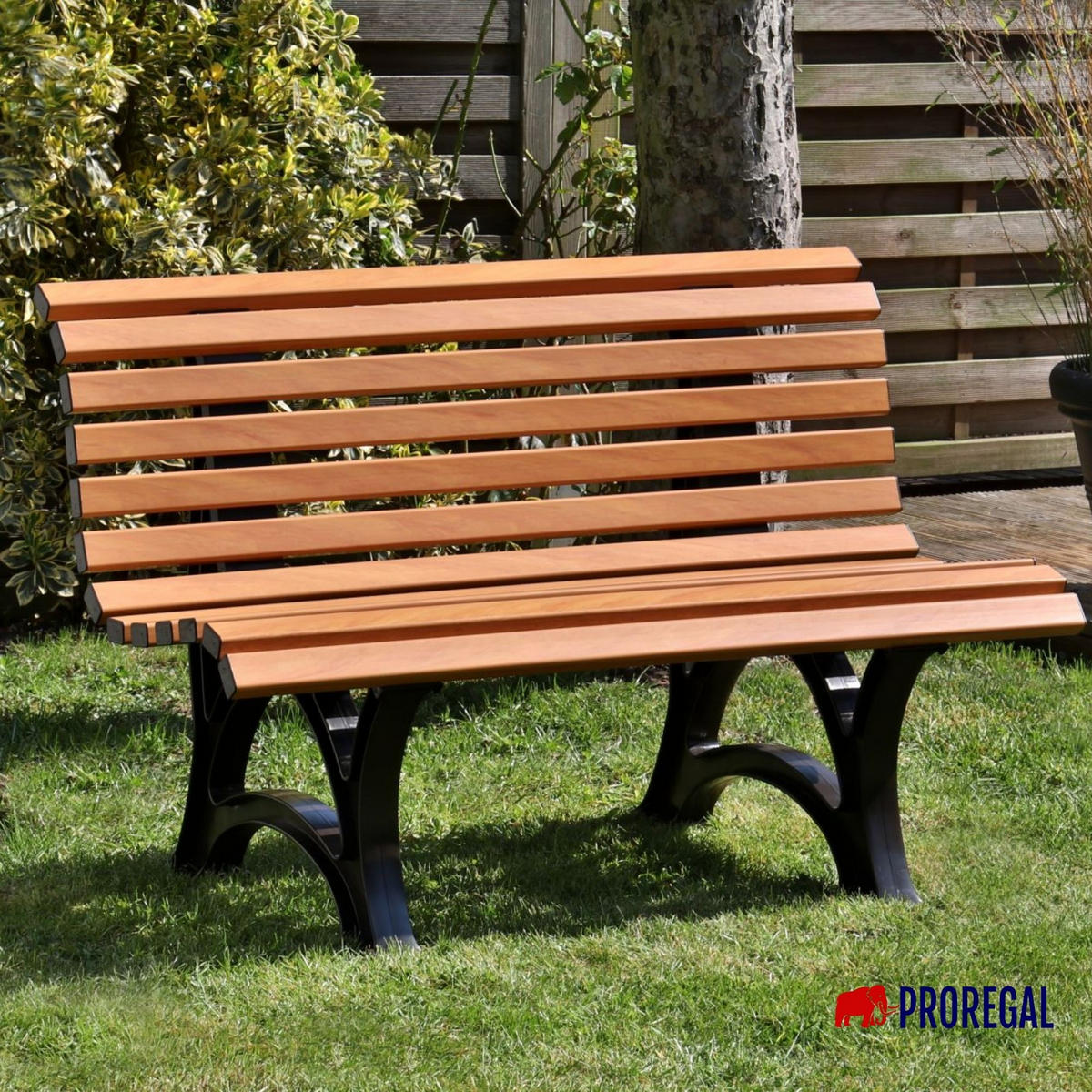 GARTENBANK Jamaika 2 Sitzer Holzoptik 80 x 120 x 64 cm Witterungskunststoff & UV Beständiger Kunststoff - Beige, Kunststoff (120/80/64cm) - PROREGAL