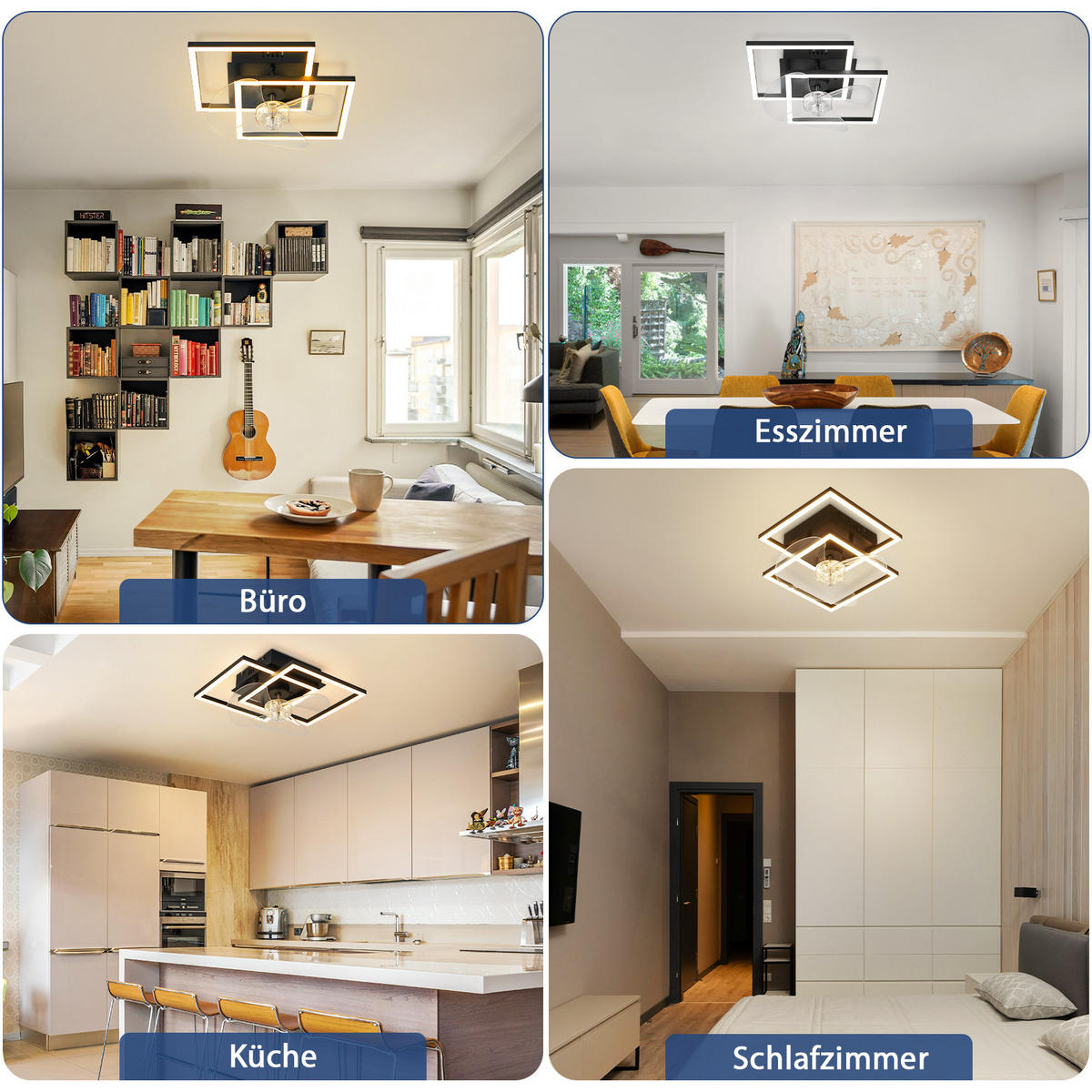 LED DECKENVENTILATOR Relven 34/34/15 cm - Schwarz, Kunststoff/Metall (34/34/15cm) - ZMH