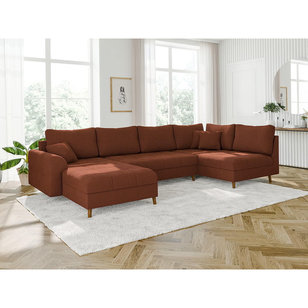 Thumbnail - S-Style Möbel Wohnlandschaft, Terra cotta, Textil, Echtholz, Teilmassiv,Buche, Birke, 6-Sitzer, Füllung: Polyetherschaum...