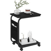 BEISTELLTISCH, Couchtisch mit 2 Ablagen 1 Seitentasche - Schwarz, Holzwerkstoff/Textil (35/50/62cm) - Woltu