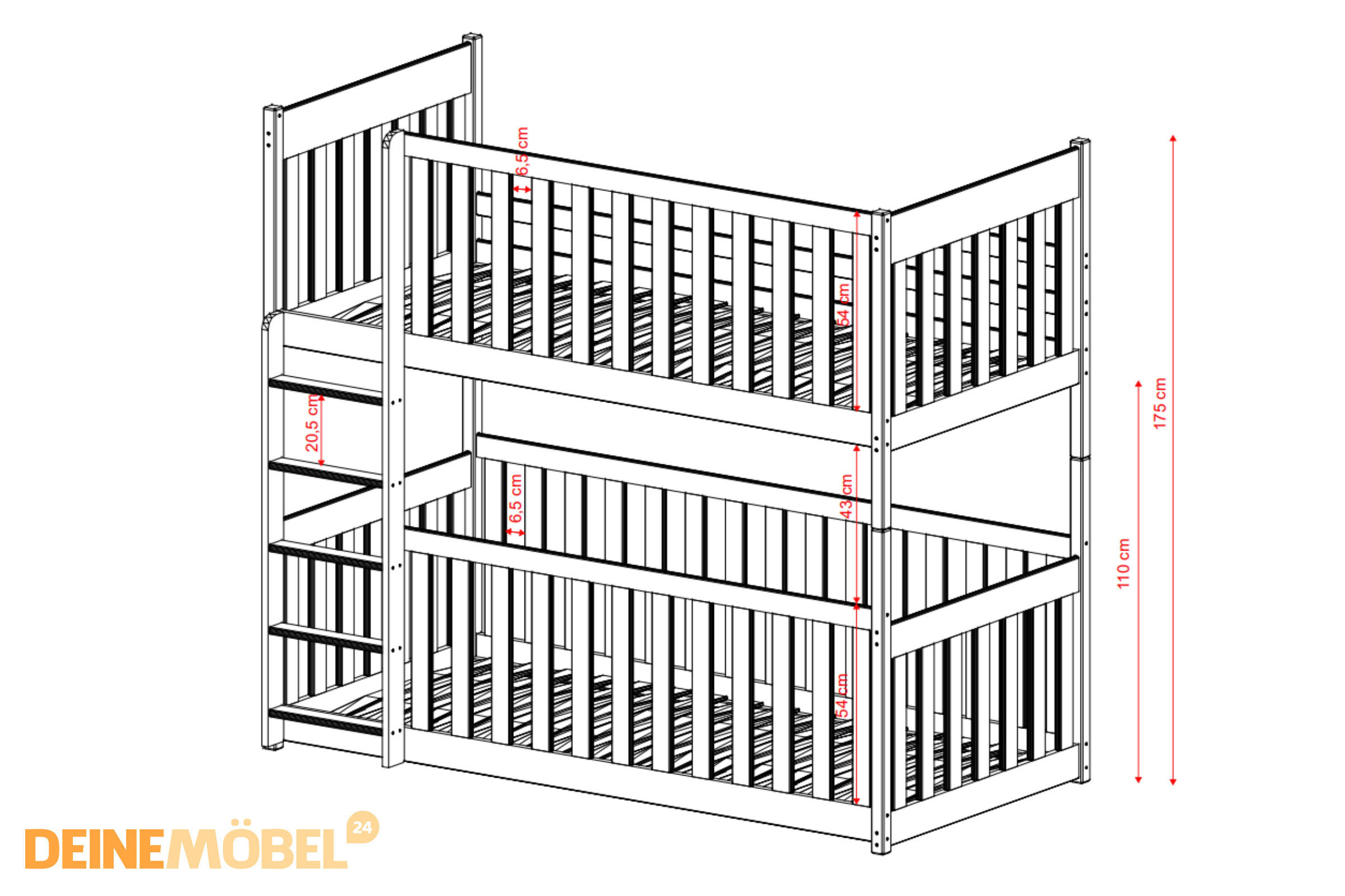 Thumbnail - Deine Möbel 24 Etagenbett, Grau, Holzwerkstoff, Echtholz,Kiefer, 90x200 cm, Kinder- & Jugendzimmer, Kindermöbel, Kinderb...