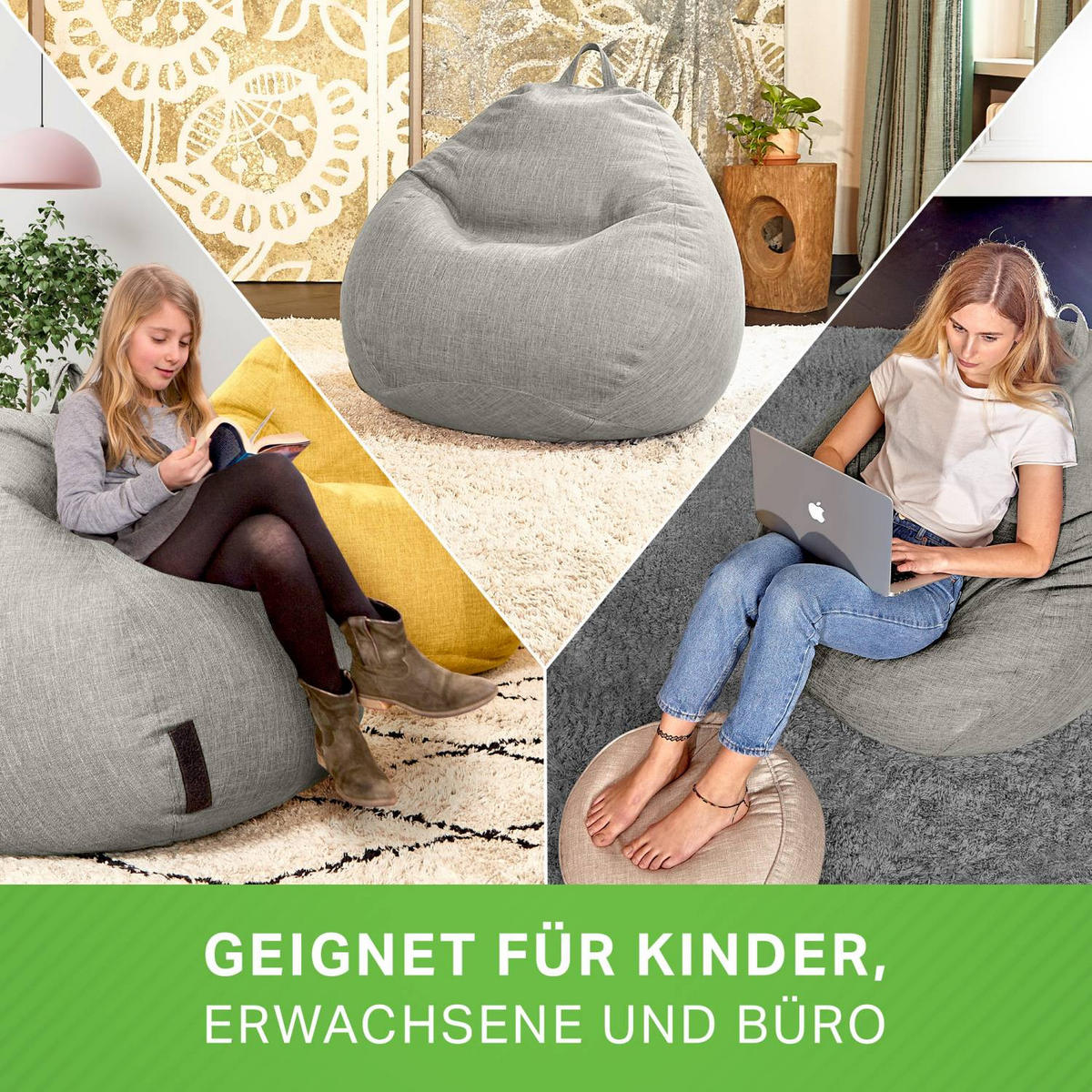SITZSACK Indoor "Home Linen" - 300 Liter - Grau, Textil (100/120/50cm) - Green Bean