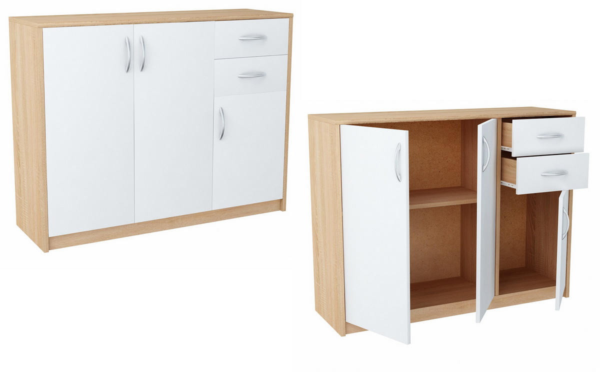 KOMMODE 3D2S Sonoma Eiche –Weiß 110/35/85 cm - Weiß/Sonoma Eiche, Holzwerkstoff (110/85/35cm) - Matkam Möbel