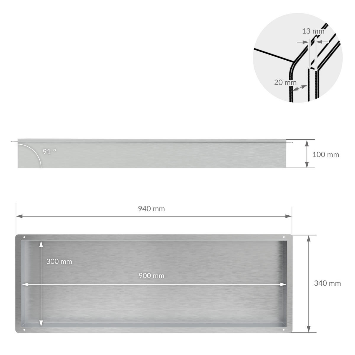 DUSCHNISCHE Silber 90/30 cm - Silberfarben, Metall (34/10/94cm) - LuxeBath