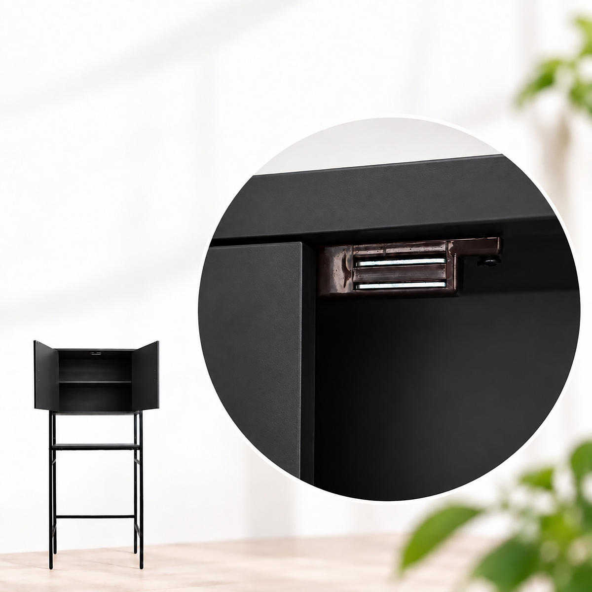 WASCHMASCHINENSCHRANK Schwarz Metall - Schwarz, Holzwerkstoff/Metall (64/170/27cm) - Relaxdays