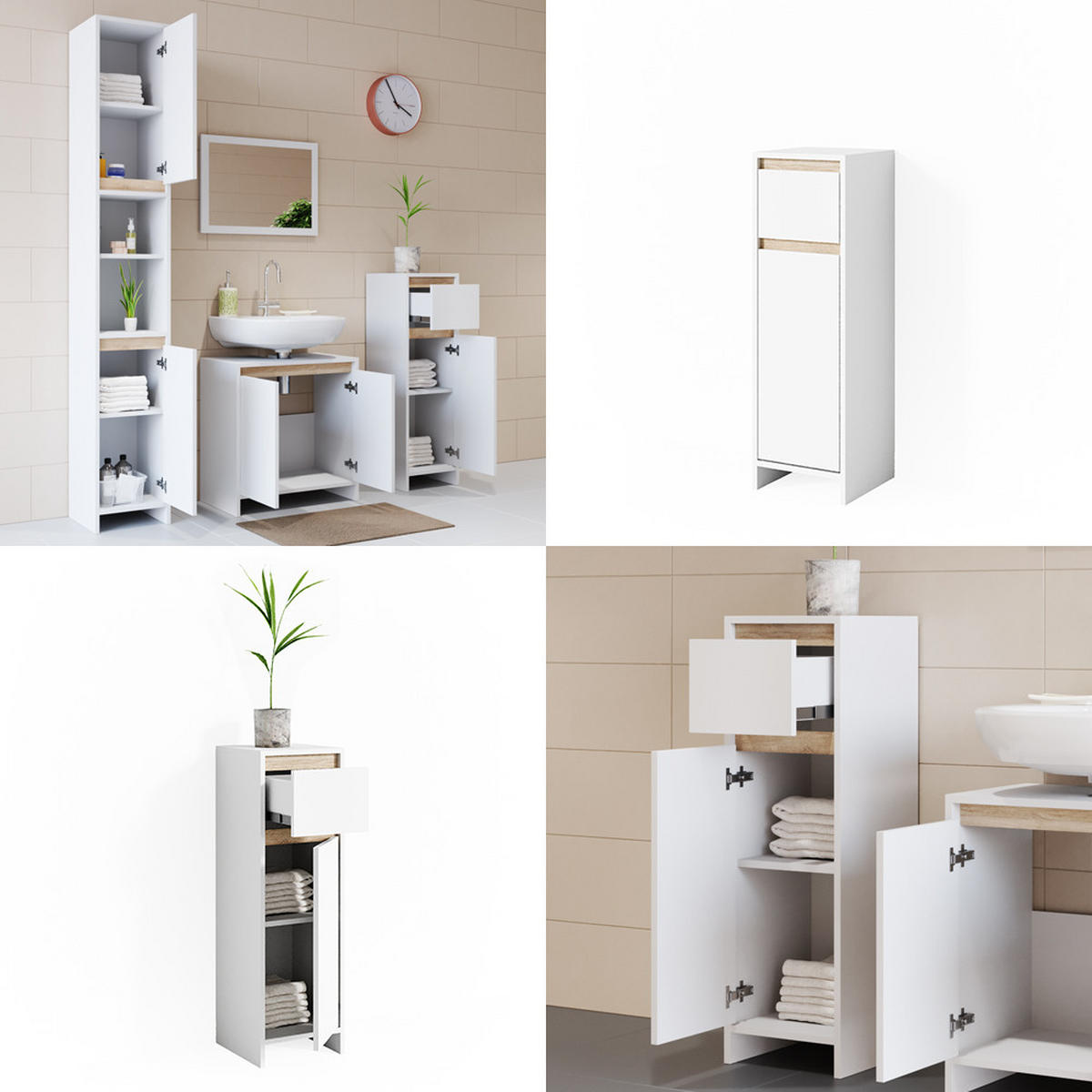 MIDISCHRANK Emma Weiß/Sonoma 30 x 95 cm - Weiß/Sonoma Eiche, Holzwerkstoff (30/95/30cm) - Vicco