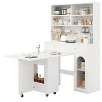 BUFFETSCHRANK-SET 120/45/180 cm mit klappbarem Esstisch, Stauraum und Glastüren, Weiß - Weiß, Holzwerkstoff (120/180/45cm) - Redom