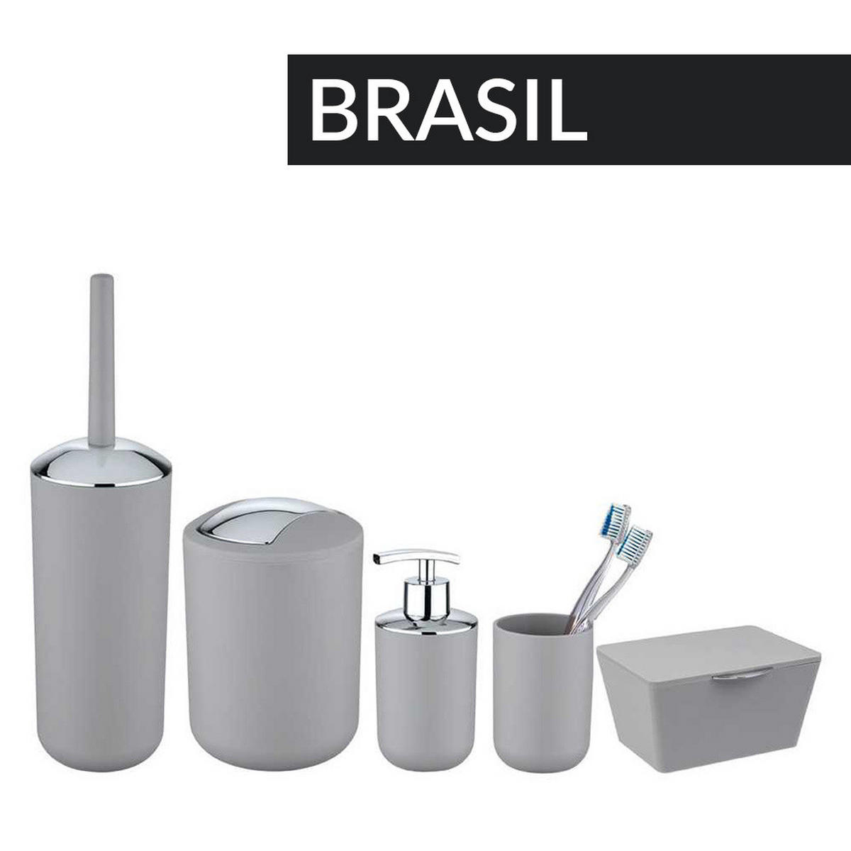 BÜRSTENBEHÄLTER grau + WC-Bürste Brasil 10/10/37 cm - Grau, Kunststoff (10/37/10cm) - Wenko