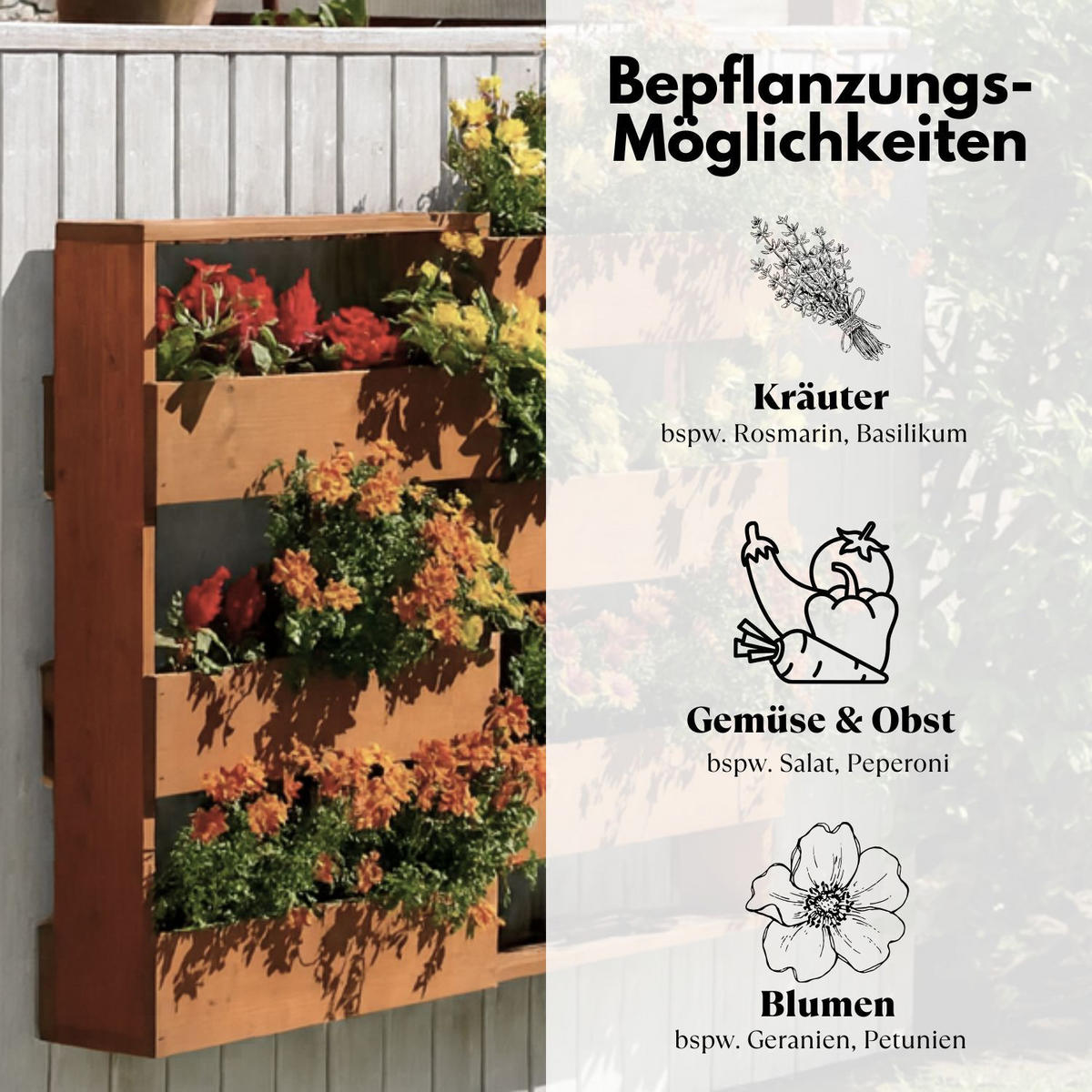 VERTIKALBEET RIGA Kräuterbeet Holz 6 Pflanzkästen Farbe Braun - Braun, Holz (18/93/110cm) - Coemo