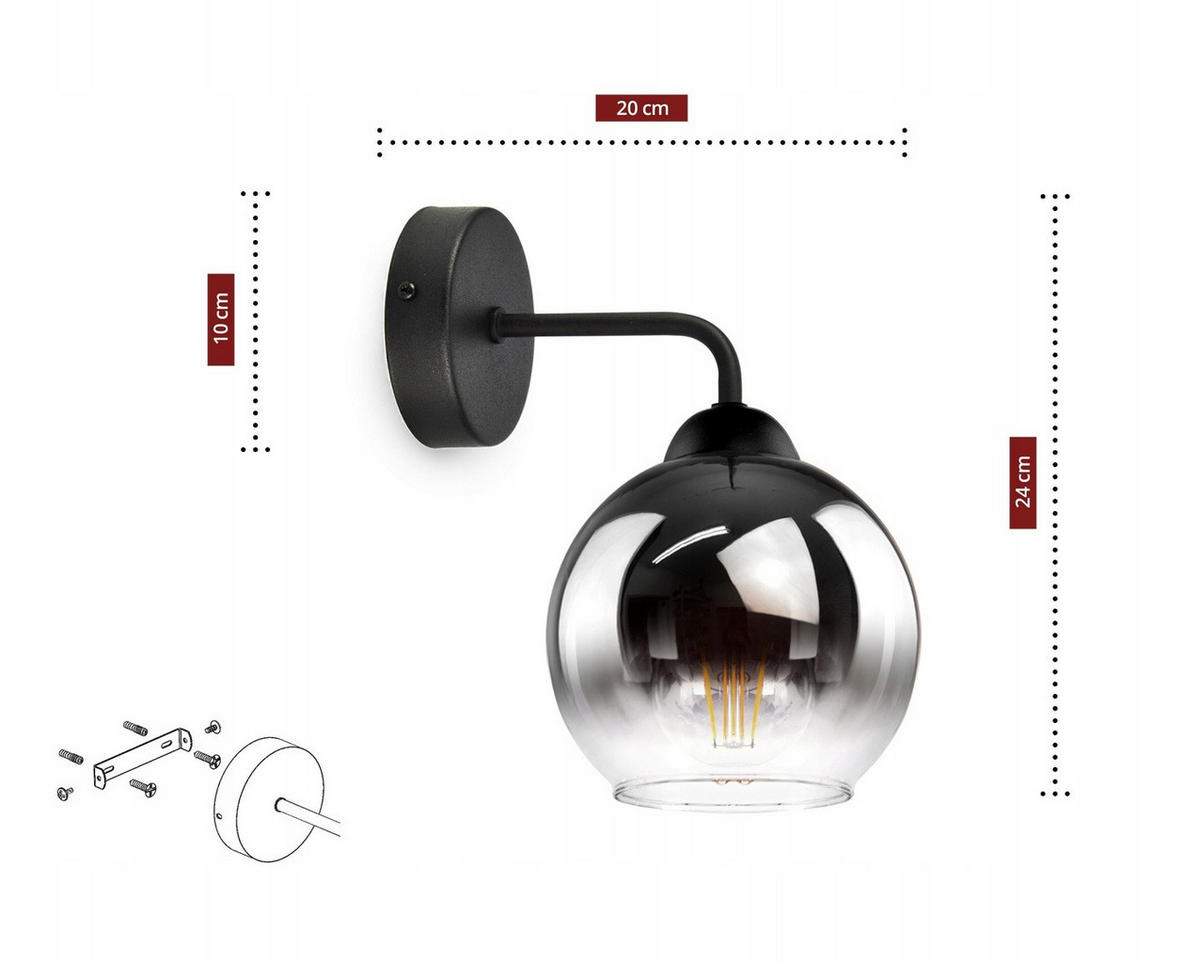 WANDLEUCHTE MASUR - Transparent/Anthrazit, Glas/Metall (20/24/15cm) - kiki design
