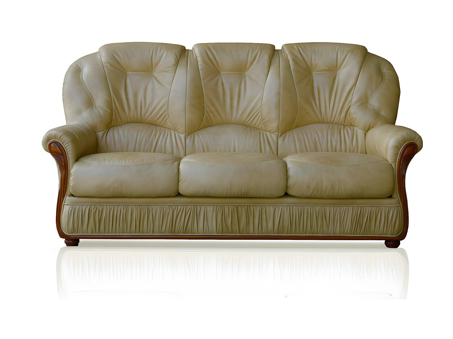 SOFA - 3 Personen - leder - beige Daphne - Beige, Leder/Holz (183/97/91cm) - Vente-Unique