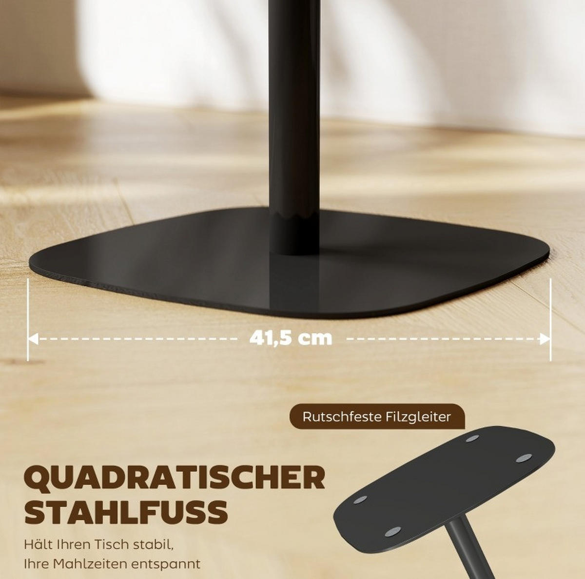 ESSTISCH aus Holz 60x60x75 cm Naturholz mit lackierter Oberfläche, abgerundeten Ecken und Stahlbasis - Braun, Holz (60/60/75cm) - Modfu