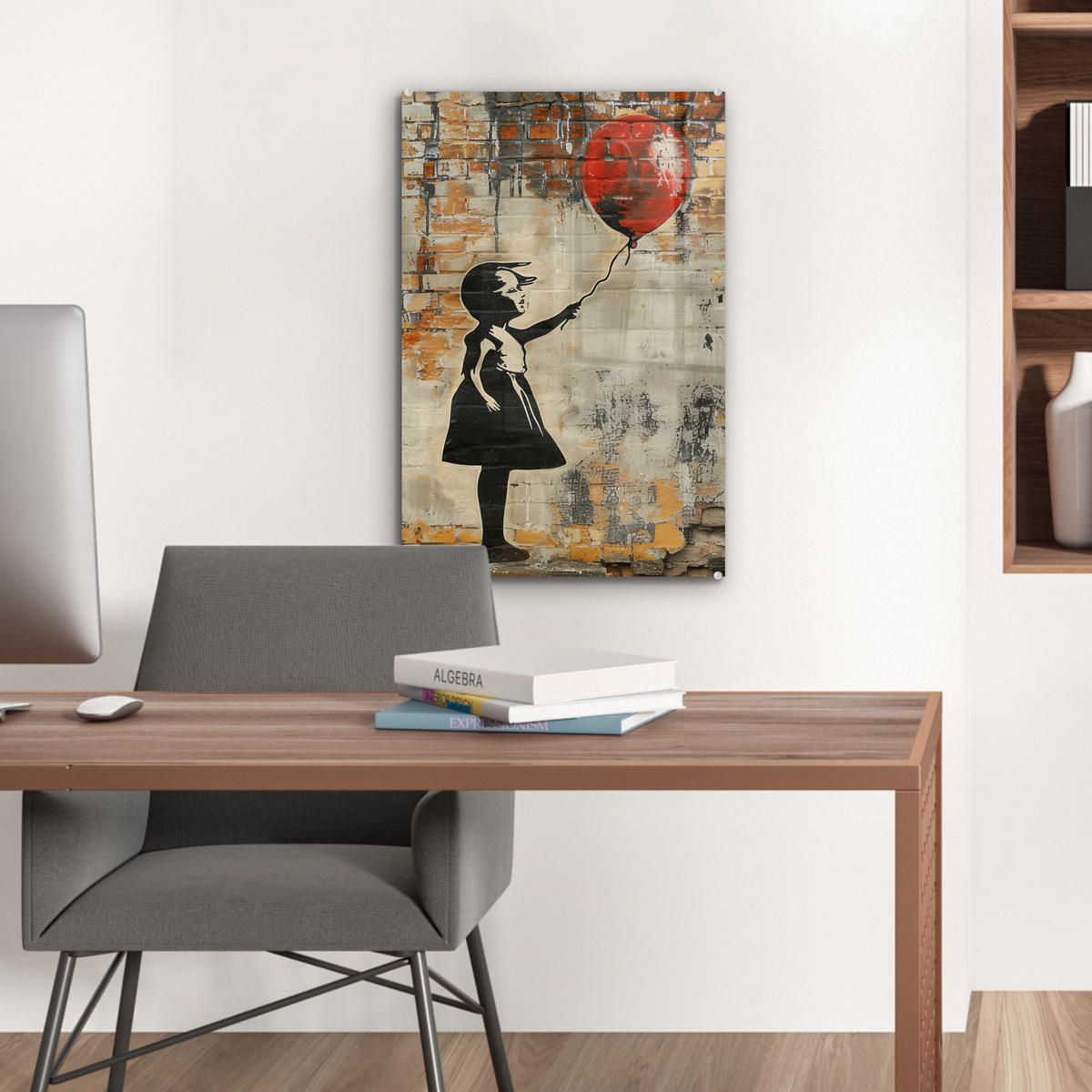 ACRYLGLASBILD Graffiti - Banksy - Mädchen - Straßenkunst 40x60 cm - Sandfarben, Glas (40/60cm) - MuchoWow