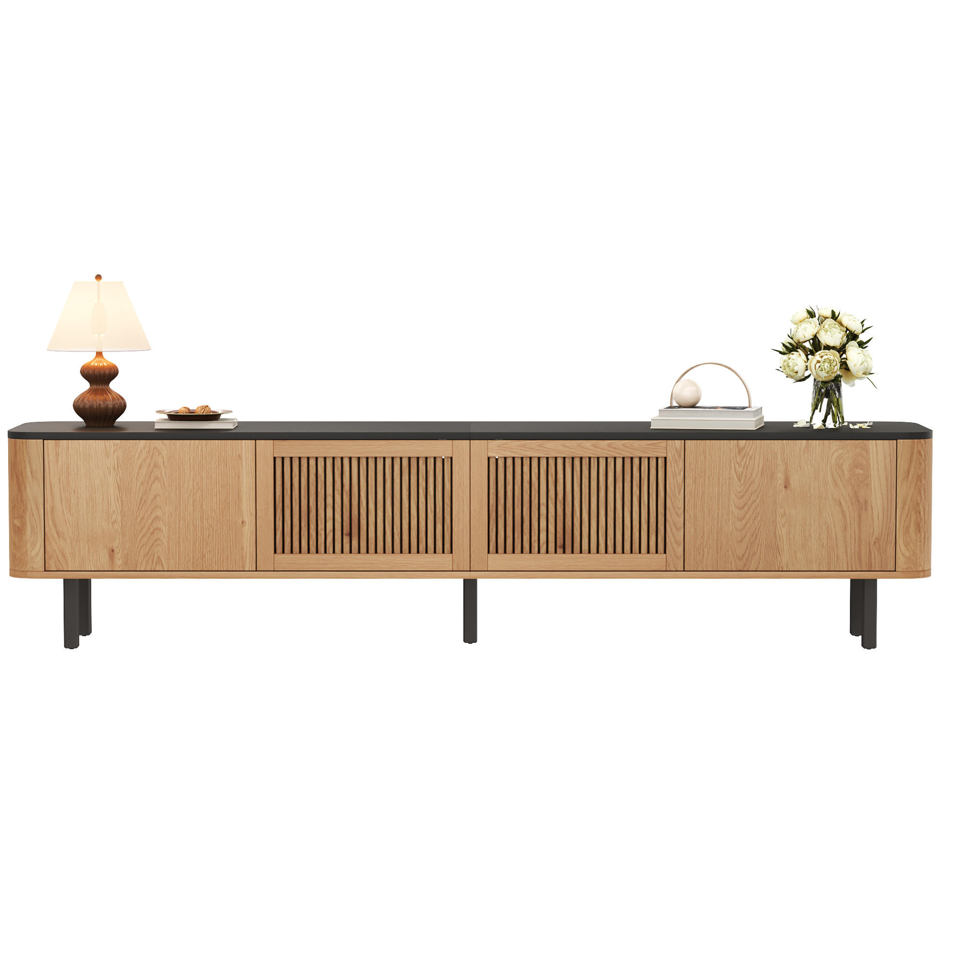 LOWBOARD 190/35/45 cm aus MDF und Holzwerkstoff mit Gittertüren Eichefarben/Schwarz - Braun, Holzwerkstoff (190/45/35cm) - Modenvie