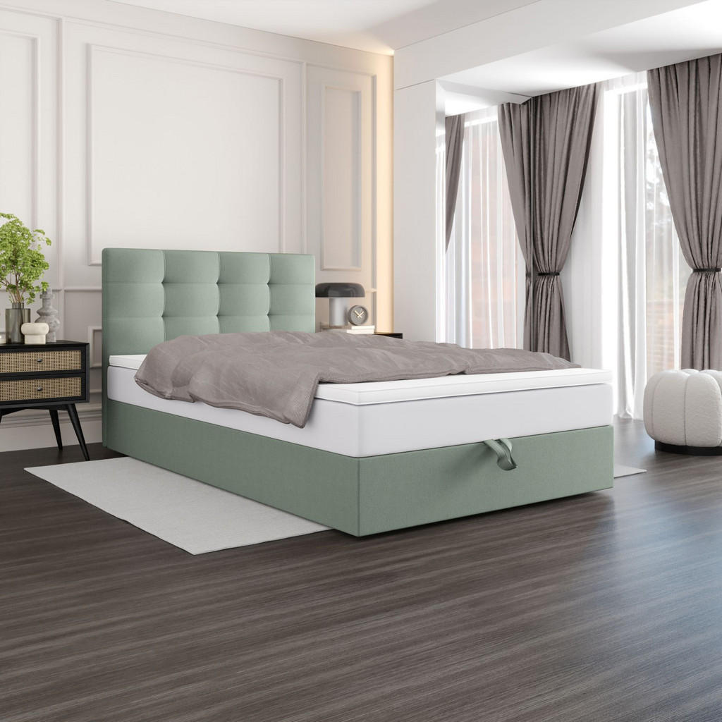 Thumbnail - Bedante Boxbett, Hellgrün, Textil, Höhe ca. 19 cm, 120x200 cm, Oeko-Tex® Standard 100, Schlafzimmer, Betten, Boxspringbe...