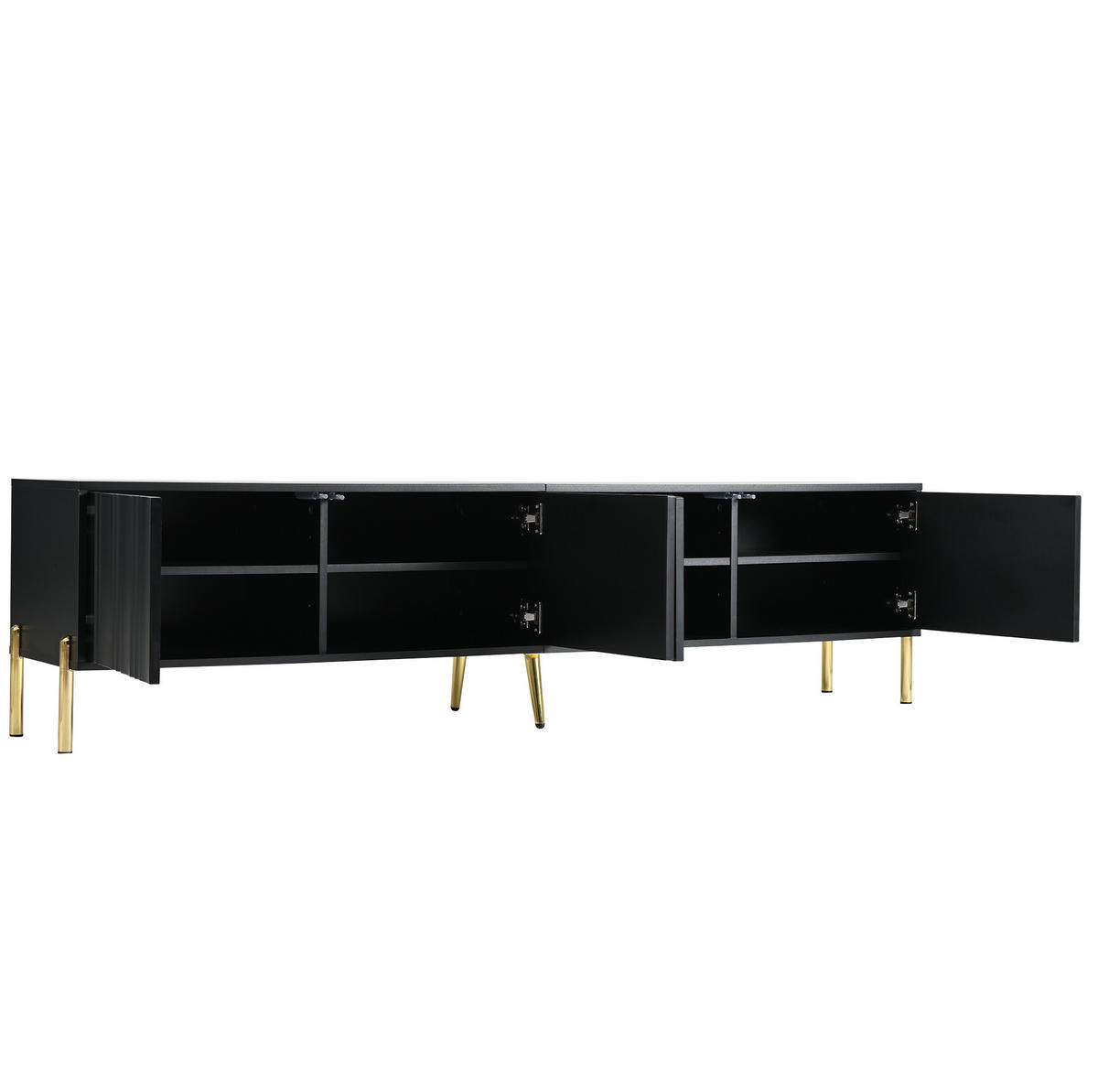 TV-LOWBOARD aus MDF und Spanplatte 190x38x48 cm Schwarz mit 4 Türen und goldfarbenen Füßen - Schwarz, Holzwerkstoff (190/48/38cm) - IVMEU