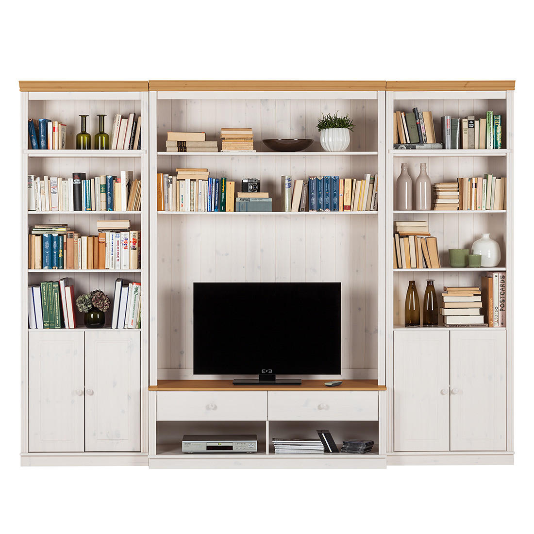 WOHWAND - Kiefer massiv, Typ B - Weiß/Kieferfarben, Holz (288/223/45cm) - home24