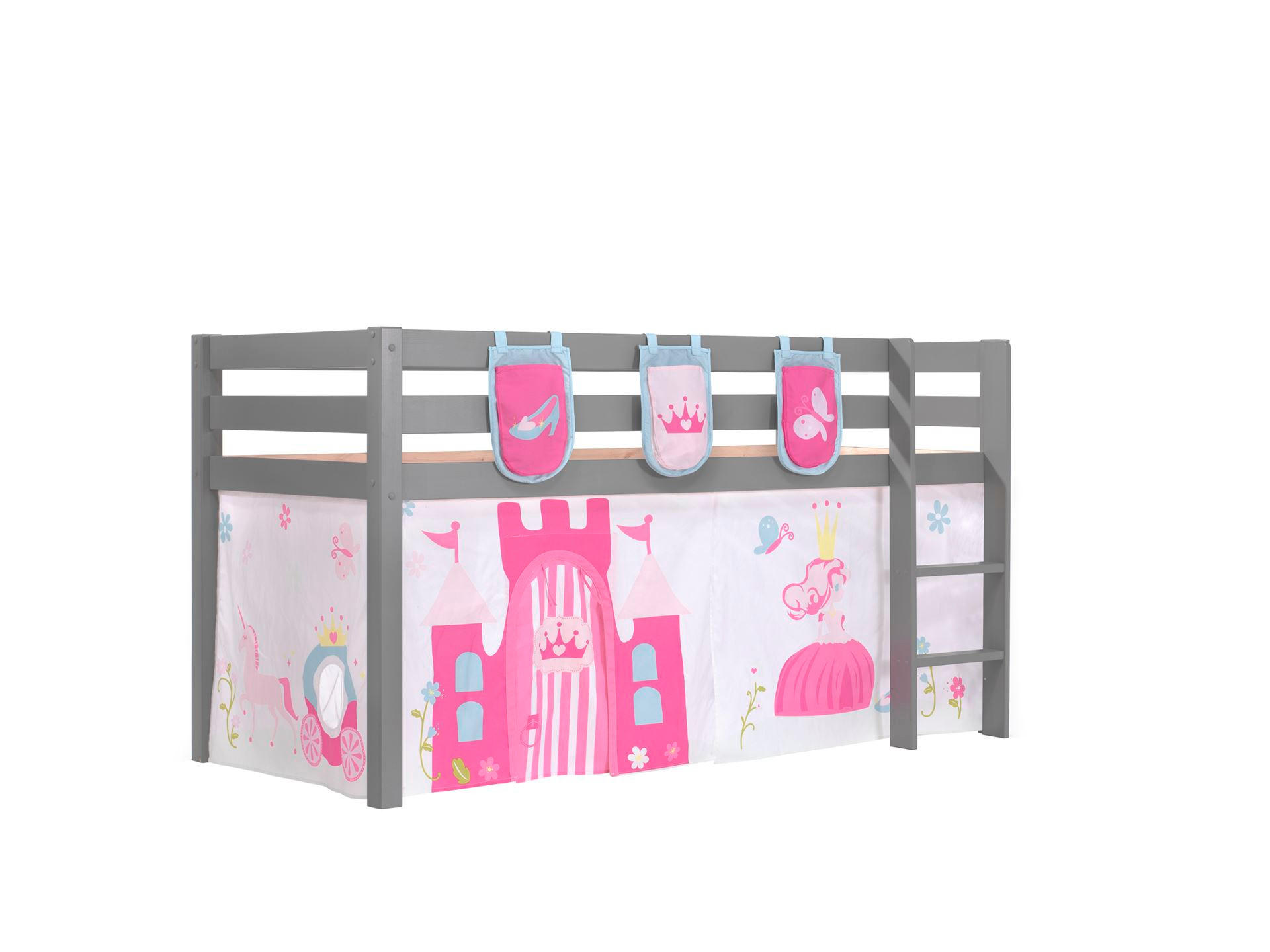 KINDERBETT Karolina 210x114x106 Massivholz Grau Textilset Princess 3 - Magenta/Grau, Holz (90/200cm) - 58aufmkessel