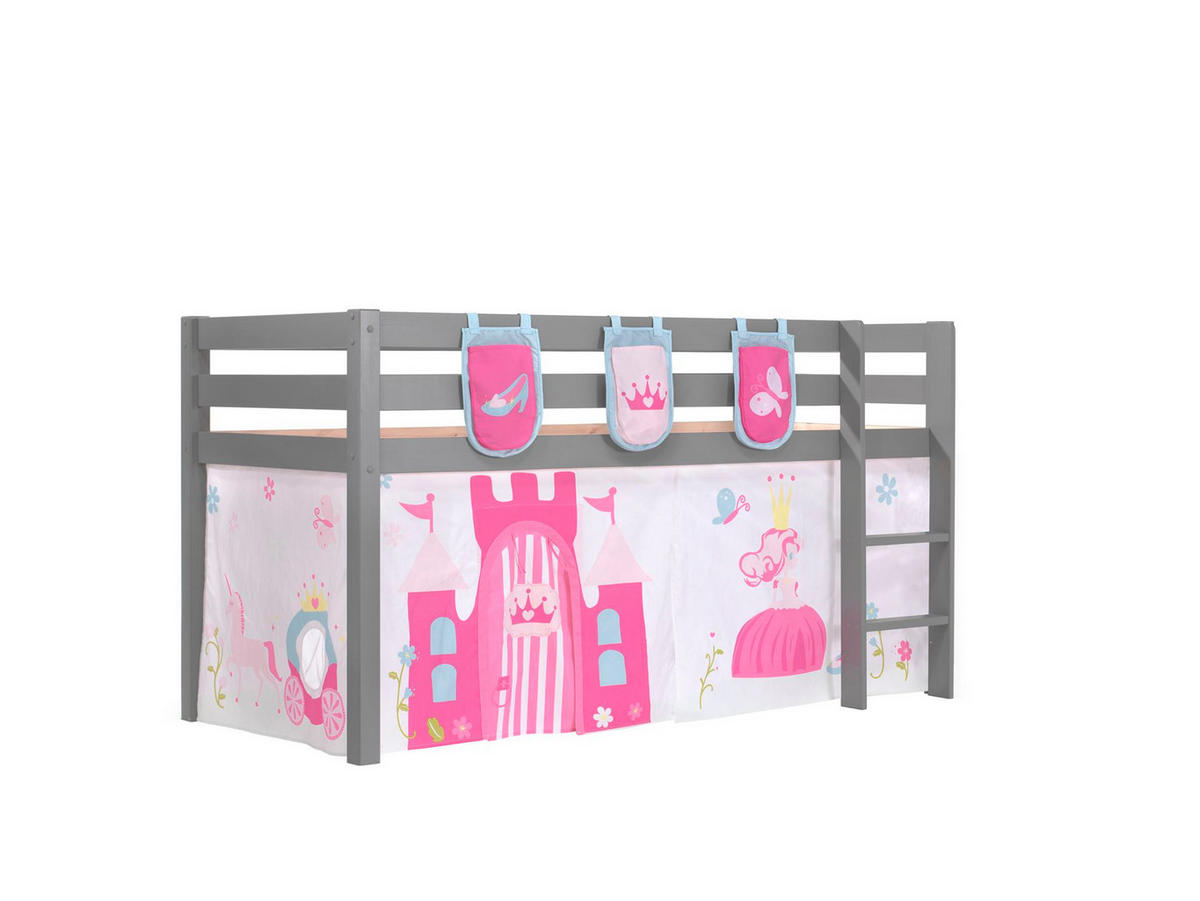 KINDERBETT Karolina 210x114x106 Massivholz Grau Textilset Princess 3 - Magenta/Grau, Holz (90/200cm) - 58aufmkessel