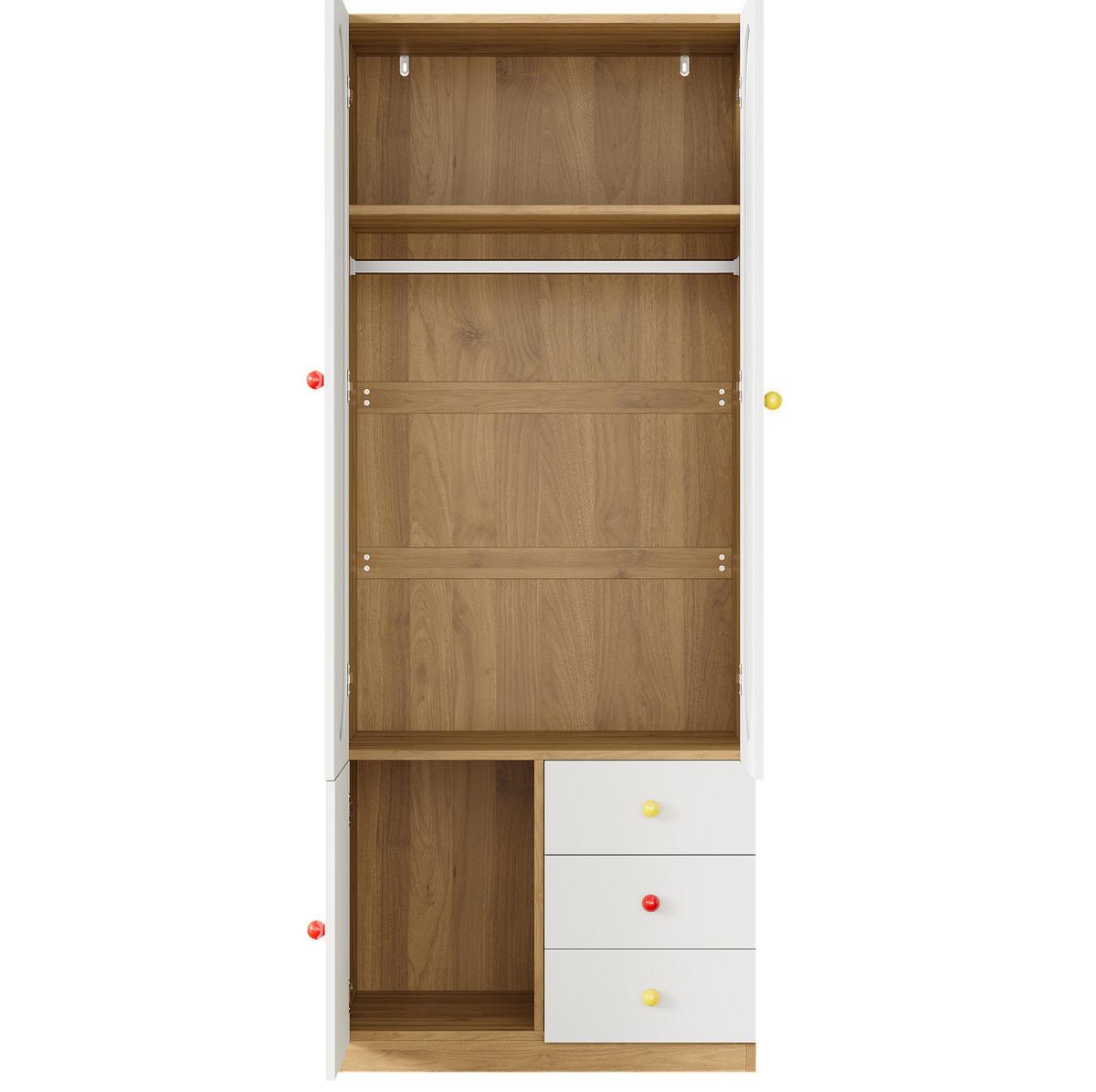 KLEIDERSCHRANK aus MDF 160x45x200 cm Weiß mit 2 Türen, 3 Schubladen, Kleiderstange und Anti-Kipp-Schutz - Weiß, Holzwerkstoff (160/200/45cm) - Modfu