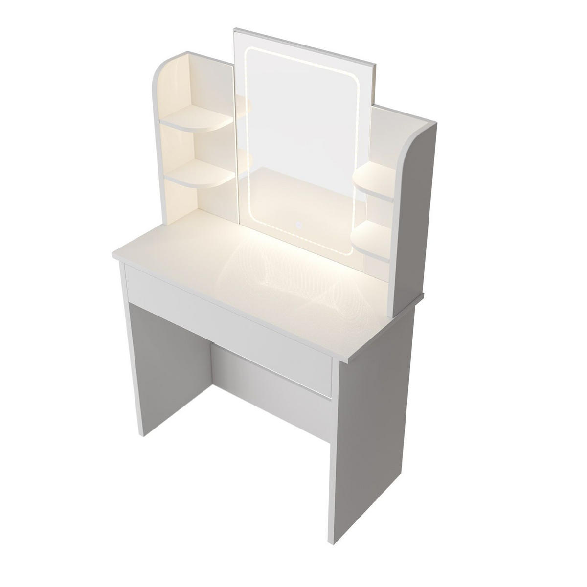 SCHMINKTISCH Zoey mit LED-Spiegel - Weiß, Holz (40/140/90cm) - Juskys