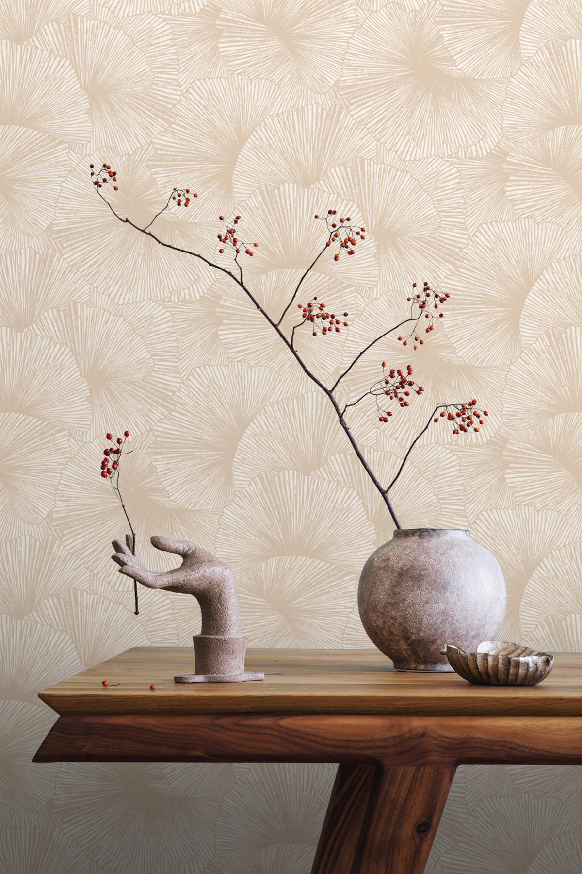 TAPETE 3D Muster Blätter 53 cm x 10.05 m - Beige, Papier (53/1000cm) - ESTAhome