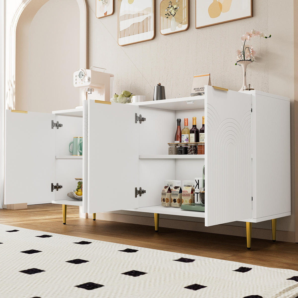 SIDEBOARD 160/40/80 cm mit 4 Türen, verstellbaren Einlegeböden und Soft-Close aus MDF und Spanplatte, Weiß - Weiß, Holzwerkstoff (160/80/40cm) - Redom